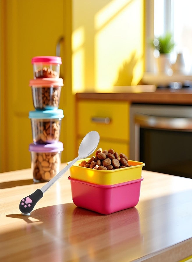 Galepromot Silver Pet Food Spoon, Stainless Steel Spoon Anti Slip Silicone Handle Can Cute for Pets Dogs Food Storage Feeding and Watering Supplies - Image 3
